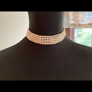 Faux pearl and diamond choker